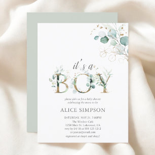 Greenery Eucalyptus Boy Baby shower Uitnodiging Briefkaart