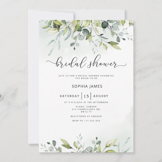 Greenery eucalyptus bridal doucheuitnodiging kaart (Voorkant)