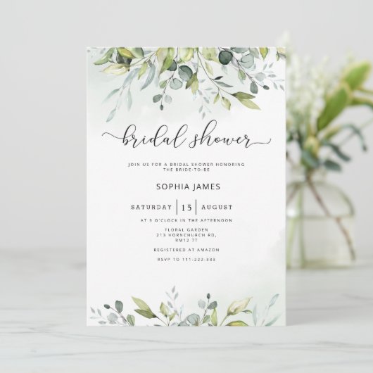 Greenery eucalyptus bridal doucheuitnodiging kaart (Staand voorkant)