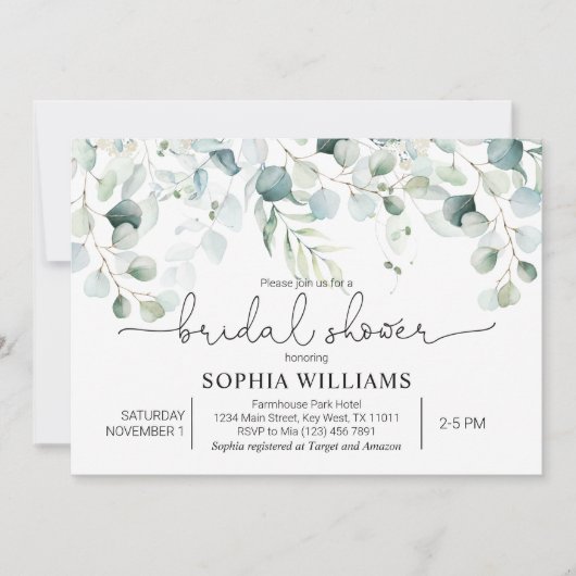 Greenery Eucalyptus Bridal Shower Kaart (Voorkant)