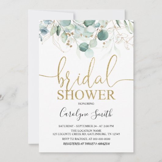 Greenery Eucalyptus Bridal Shower-uitnodiging Kaart (Voorkant)