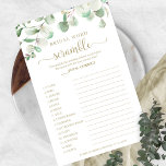 Greenery Eucalyptus Bridal Word Scramble Game Flyer<br><div class="desc">Greenery Eucalyptus Bridal Word Scramble Game Flyer</div>