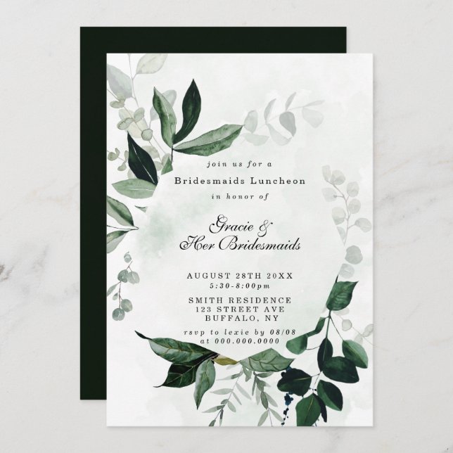 Greenery Eucalyptus Bridesmaids Luncheon Invites (Voorkant / Achterkant)