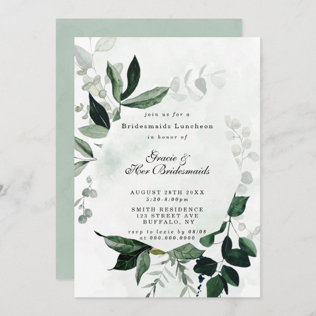 Greenery Eucalyptus Bridesmaids Luncheon Invites (Voorkant / Achterkant)