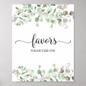 Greenery Eucalyptus Calligraphy Favors Sign Poster (Voorkant)