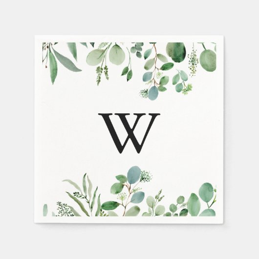 Greenery Eucalyptus Calligraphy Monogram Weddensch Servet (Voorkant)