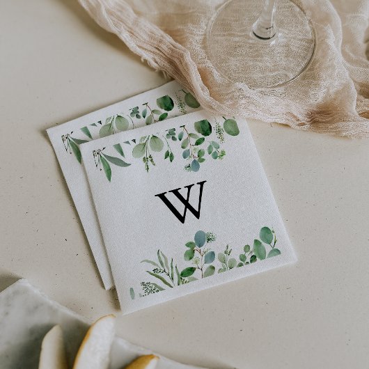 Greenery Eucalyptus Calligraphy Monogram Weddensch Servet