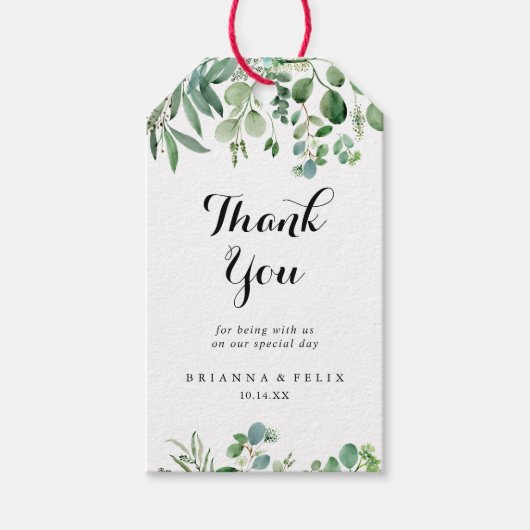 Greenery Eucalyptus Calligraphy Weddenschap Bedank Cadeaulabel (Voorkant)