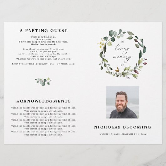 Greenery Eucalyptus Celebration of Life Programme (Voorkant)