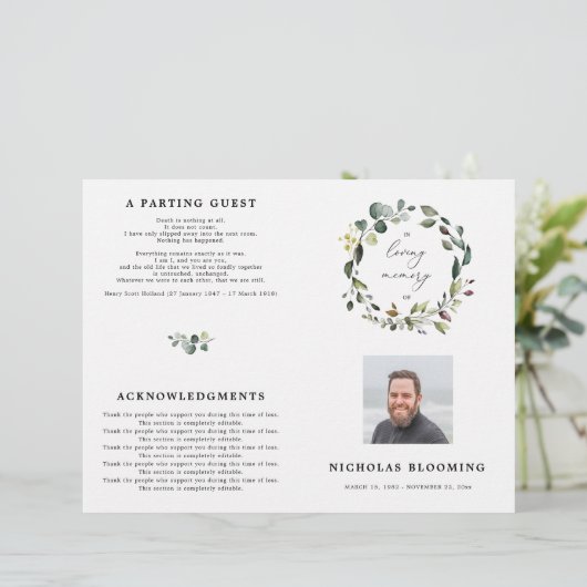 Greenery Eucalyptus Celebration of Life Programme (Staand voorkant)