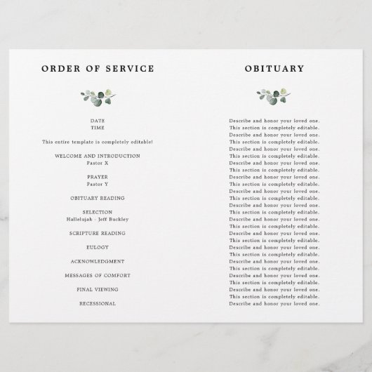 Greenery Eucalyptus Celebration of Life Programme (Achterkant)