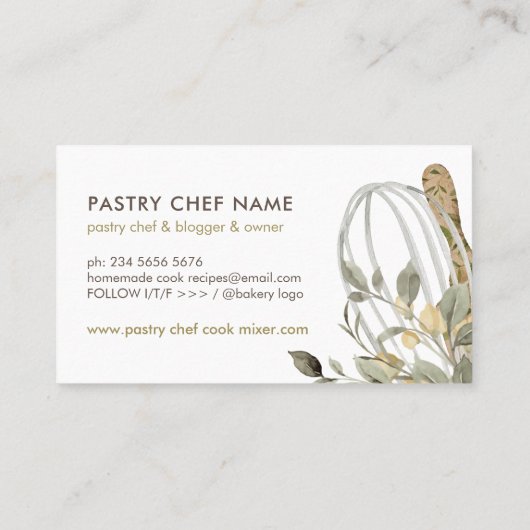Greenery Eucalyptus Chef Catering Cake Maker Visitekaartje (Achterkant)