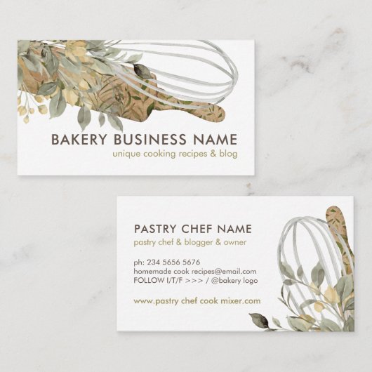 Greenery Eucalyptus Chef Catering Cake Maker Visitekaartje (Voorkant / Achterkant)