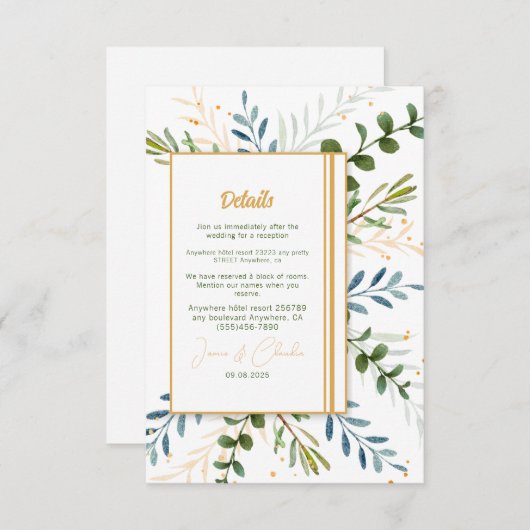 Greenery eucalyptus Classic formal bruiloft Informatiekaartje (Voorkant / Achterkant)