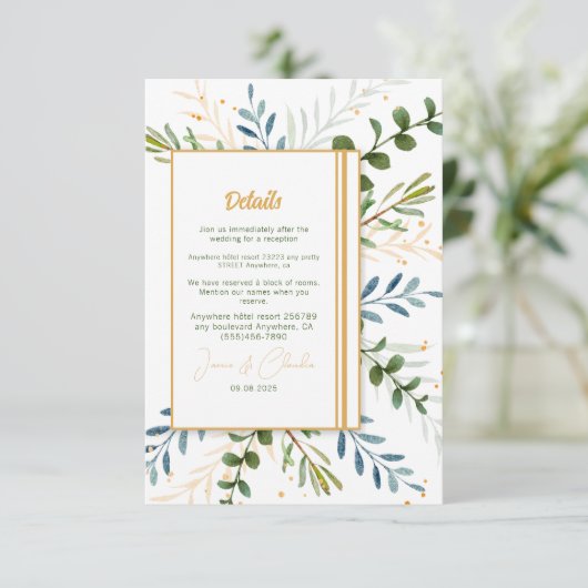 Greenery eucalyptus Classic formal bruiloft Informatiekaartje (Staand voorkant)