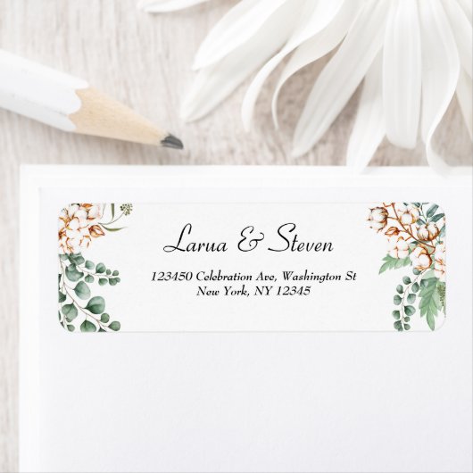 Greenery Eucalyptus Cotton Boho Return Address Etiket (Insitu)