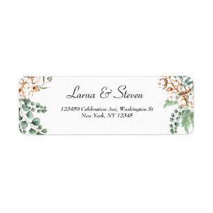 Greenery Eucalyptus Cotton Boho Return Address Etiket
