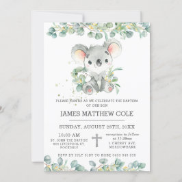 Greenery Eucalyptus Cute Koala Baptism Christening Kaart