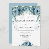 Greenery Eucalyptus Dusty blue Floral 2 Wedding Kaart (Voorkant / Achterkant)