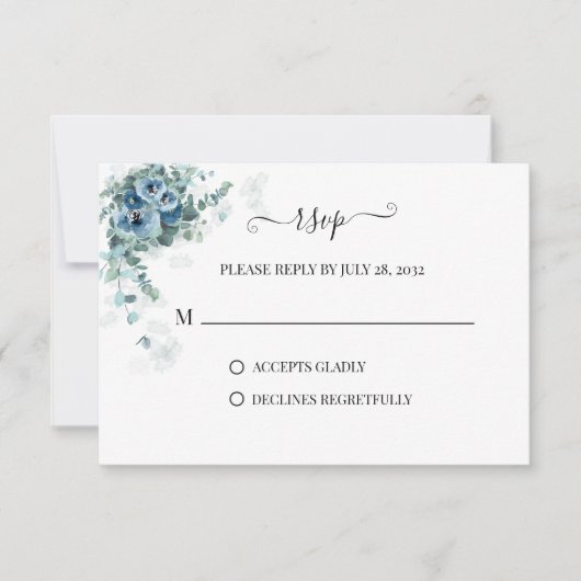 Greenery Eucalyptus Dusty blue Floral 2 Wedding RSVP Kaartje (Voorkant)