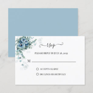 Greenery Eucalyptus Dusty blue Floral 2 Wedding RSVP Kaartje