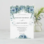 Greenery Eucalyptus Dusty blue Floral Wedding Kaart (Staand voorkant)