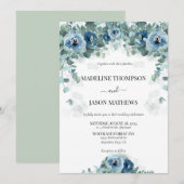Greenery Eucalyptus Dusty blue Floral Wedding Kaart (Voorkant / Achterkant)