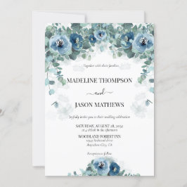 Greenery Eucalyptus Dusty blue Floral Wedding Kaart