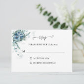 Greenery Eucalyptus Dusty blue Floral Wedding RSVP Kaartje (Staand voorkant)