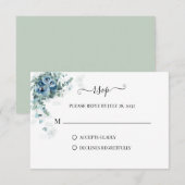 Greenery Eucalyptus Dusty blue Floral Wedding RSVP Kaartje (Voorkant / Achterkant)