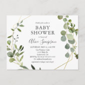 Greenery Eucalyptus Elegant Botanisch Baby shower Uitnodiging Briefkaart (Voorkant)