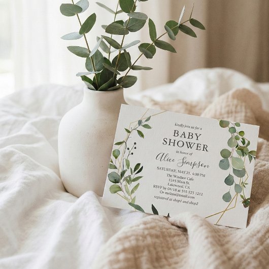 Greenery Eucalyptus Elegant Botanisch Baby shower Uitnodiging Briefkaart