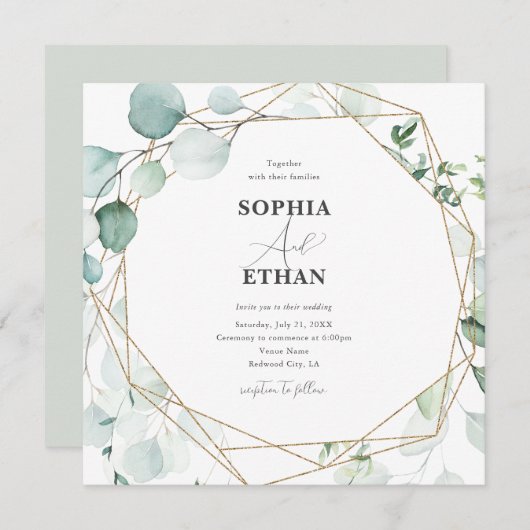 Greenery Eucalyptus Elegant Calligraphy Wedding Kaart (Voorkant / Achterkant)