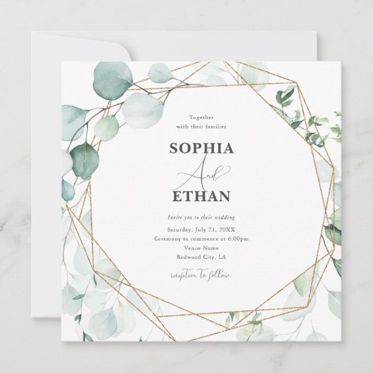 Greenery Eucalyptus Elegant Calligraphy Wedding Kaart (Voorkant)