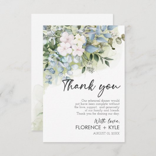 Greenery Eucalyptus Elegant Dusty Rehearsal Dinner Bedankkaart (Voorkant / Achterkant)