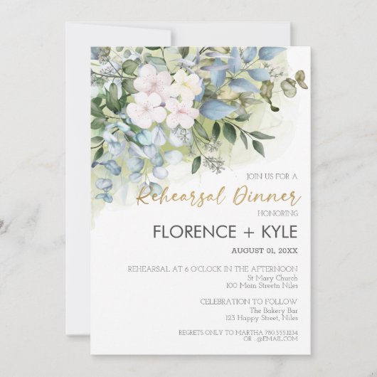 Greenery Eucalyptus Elegant Dusty Rehearsal Dinner Kaart (Voorkant)