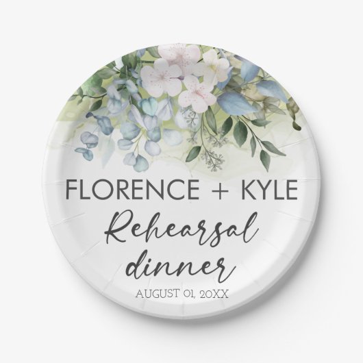 Greenery Eucalyptus Elegant Dusty Rehearsal Dinner Papieren Bordje (Voorkant)
