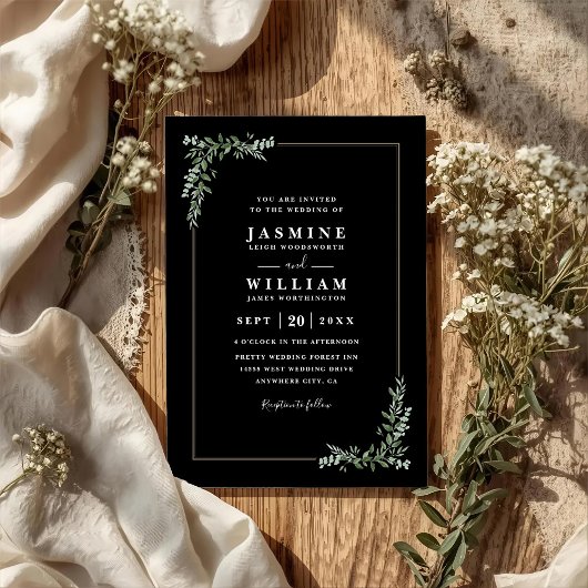 Greenery Eucalyptus Elegant Modern QR Code Wedding Kaart