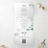 Greenery Eucalyptus Elegant QR Code Weddenschap Drieluik Uitnodiging (Binnen)
