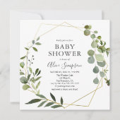 Greenery Eucalyptus Elegant Script Baby shower Kaart (Voorkant)