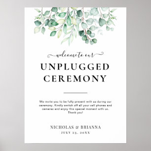Greenery Eucalyptus Elegant unplugged Wedding Sign Poster