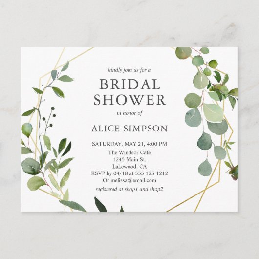 Greenery Eucalyptus Elegant Vrijgezellenfeest Uitnodiging Briefkaart (Voorkant)