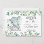 Greenery Eucalyptus Elephant Baby shower Neutraal Kaart (Voorkant)