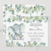 Greenery Eucalyptus Elephant Baby shower Neutraal Kaart (Voorkant / Achterkant)