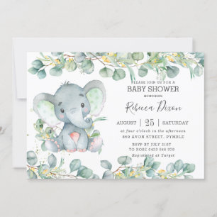 Greenery Eucalyptus Elephant Baby shower Neutraal Kaart