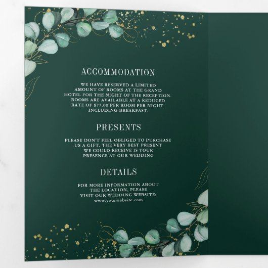 Greenery Eucalyptus Emerald Green QR Code Wedding Drieluik Uitnodiging (Binnenzijde eerst)