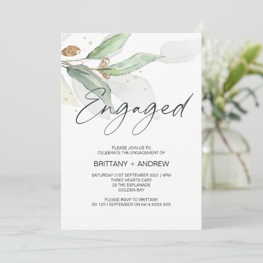 Greenery Eucalyptus Engagement Party nodigt uit Kaart (Staand voorkant)