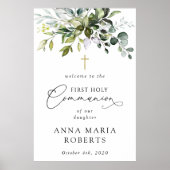 Greenery, Eucalyptus, First Holy Communion Welcome Poster (Voorkant)