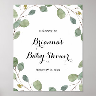 Greenery Eucalyptus Foliage Baby shower Welkom Poster