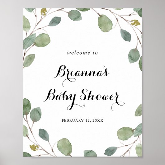 Greenery Eucalyptus Foliage Baby shower Welkom Poster (Voorkant)